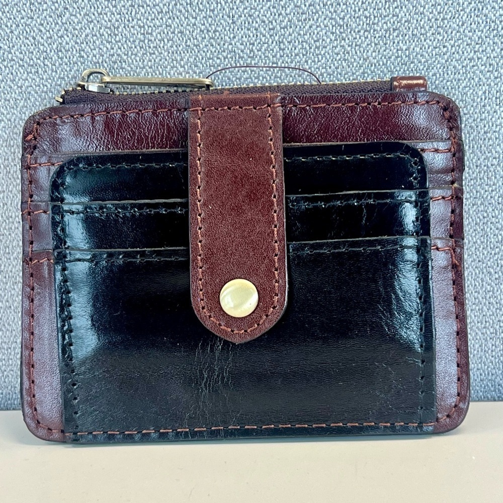 NWT Patricia Nash Cassis Leather Colorblock ID Wallet- British Tan/Black